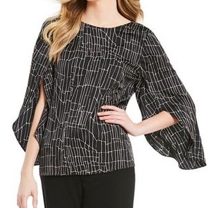 H Halston NWT Black Printed Tulip Sleeve Blouse XS